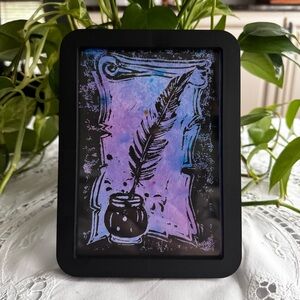 Hand Crafted Lino cut Art  Original Art on Hand dyed paper in 5x7 frame